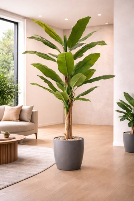 PIANTA ARTIFICIALE DI BANANO CON CORTECCIA NATURALE FOGLIE IN PVC VARIE MISURE