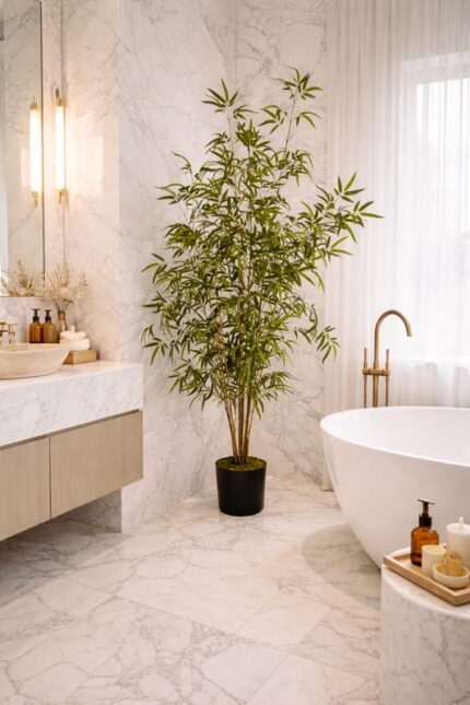 PIANTA ARTIFICIALE DI BAMBOO CON FOGLIE IN POLIESTERE SETA E TRONCHI IN LEGNO NATURALE