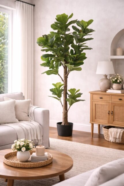 FICUS LYRATA PIANTA ARTIFICIALE FINTA DA ARREDAMENTO FOGLIE IN PVC TRONCO PLASTICA
